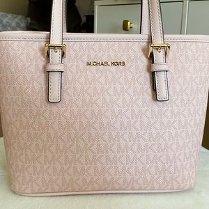 MK Jet Set Travel Extra-Small Logo Top-Zip Tote Bag in Powder Blush